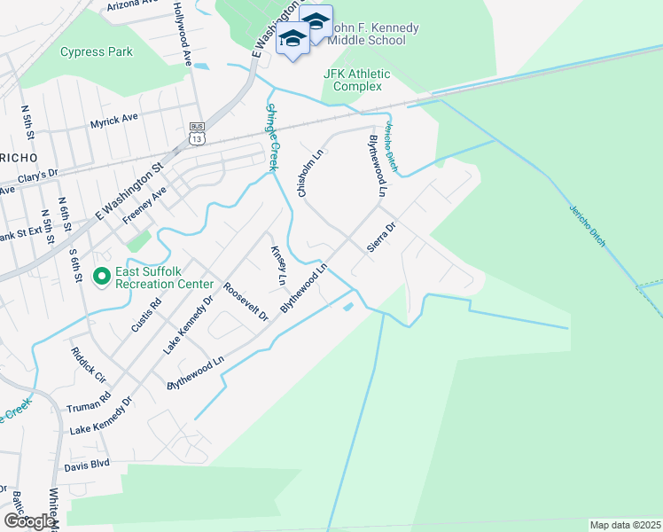 map of restaurants, bars, coffee shops, grocery stores, and more near 1229 Blythewood Lane in Suffolk