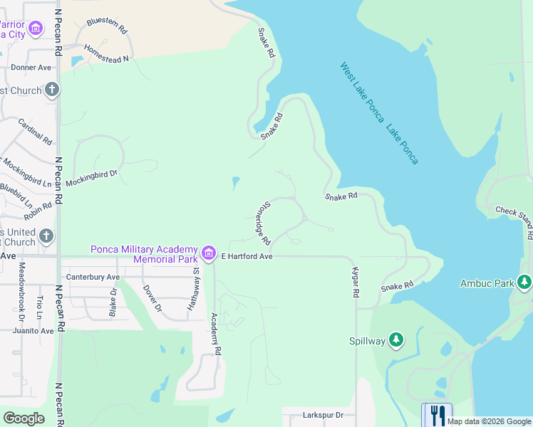 map of restaurants, bars, coffee shops, grocery stores, and more near 72 Stoneridge Road in Ponca City