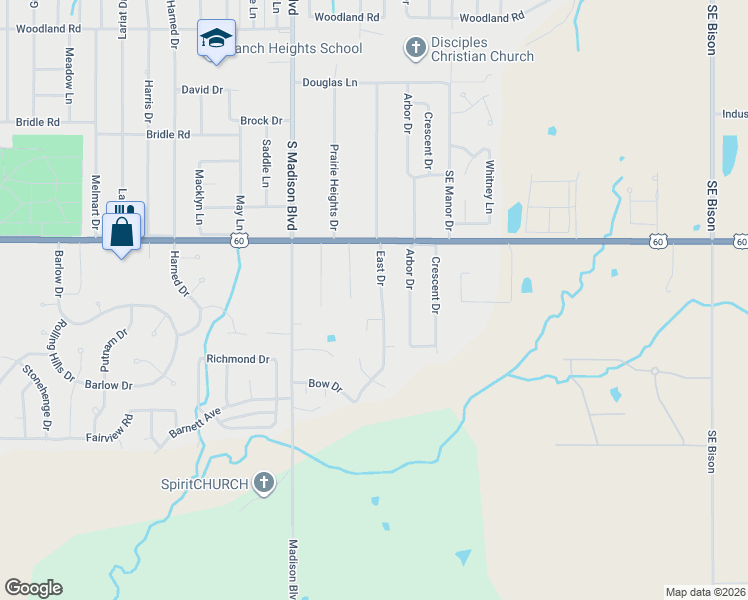 map of restaurants, bars, coffee shops, grocery stores, and more near 1752 Orchard Lane in Bartlesville