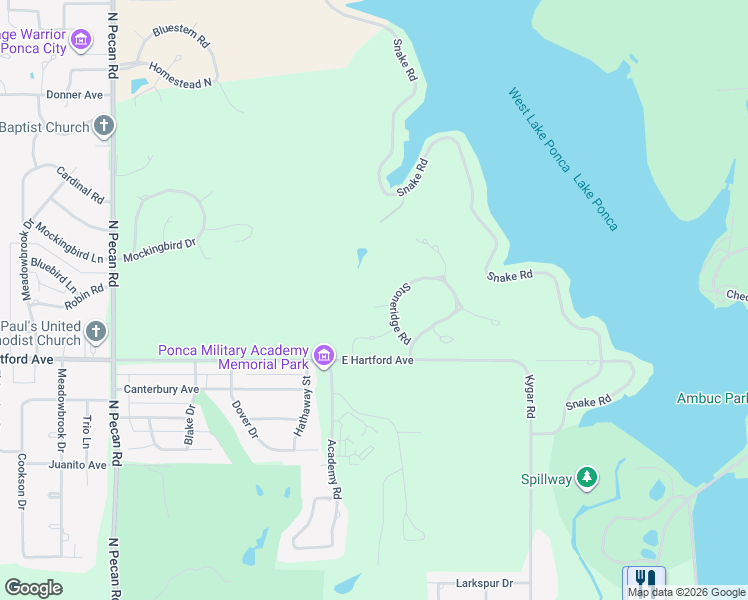 map of restaurants, bars, coffee shops, grocery stores, and more near 81 Stoneridge Road in Ponca City