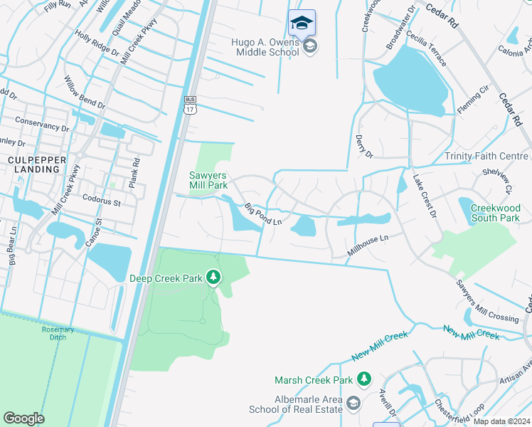 map of restaurants, bars, coffee shops, grocery stores, and more near 324 Big Pond Lane in Chesapeake