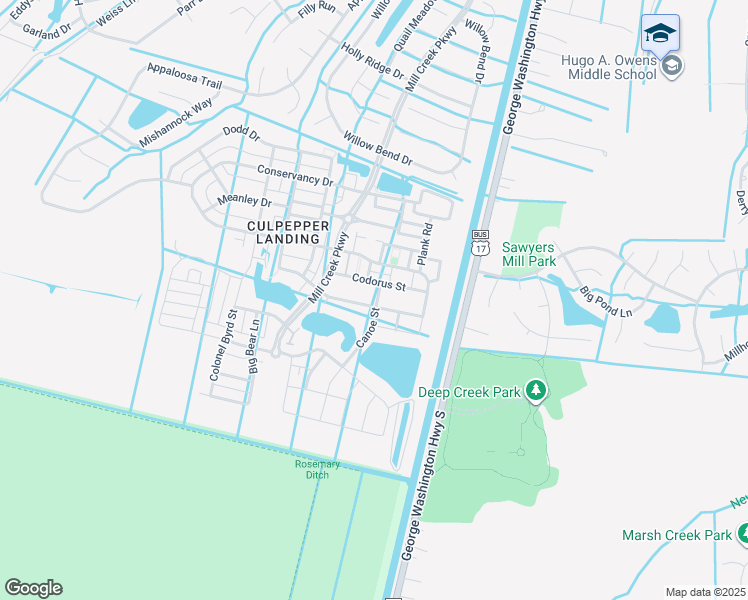 map of restaurants, bars, coffee shops, grocery stores, and more near 612 Canoe Street in Chesapeake