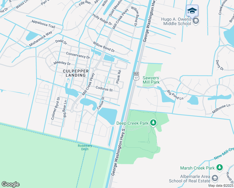 map of restaurants, bars, coffee shops, grocery stores, and more near 3025 Patrick Henry Drive in Chesapeake
