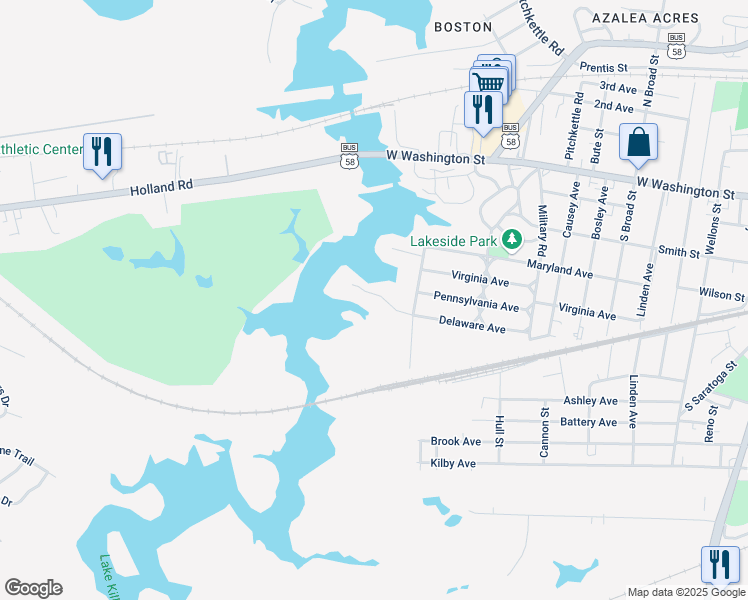 map of restaurants, bars, coffee shops, grocery stores, and more near 1109 Pine Valley Drive in Suffolk