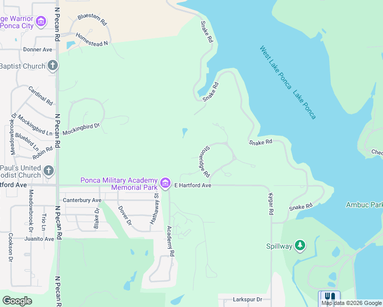 map of restaurants, bars, coffee shops, grocery stores, and more near 81 Stoneridge Road in Ponca City
