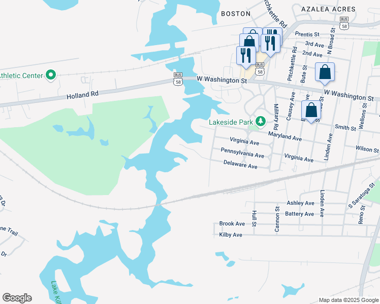map of restaurants, bars, coffee shops, grocery stores, and more near 1109 Pine Valley Drive in Suffolk