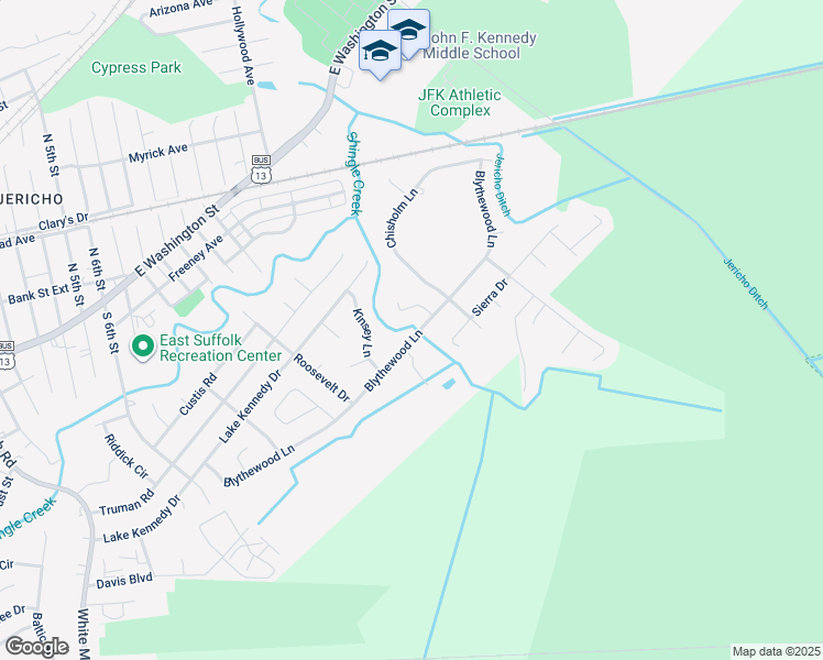map of restaurants, bars, coffee shops, grocery stores, and more near 1228 Blythewood Lane in Suffolk