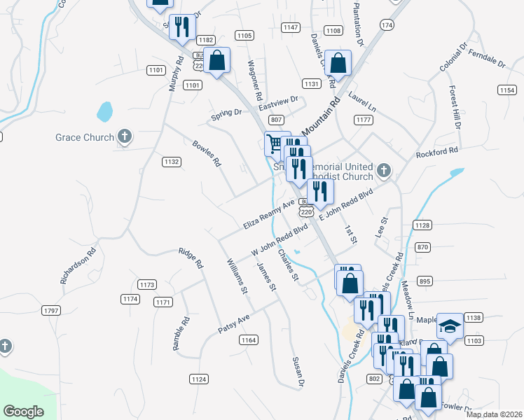 map of restaurants, bars, coffee shops, grocery stores, and more near 126 Eliza Reamy Avenue in Collinsville