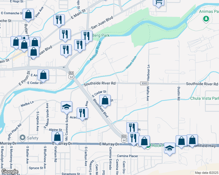 map of restaurants, bars, coffee shops, grocery stores, and more near 420 Illinois Avenue in Farmington