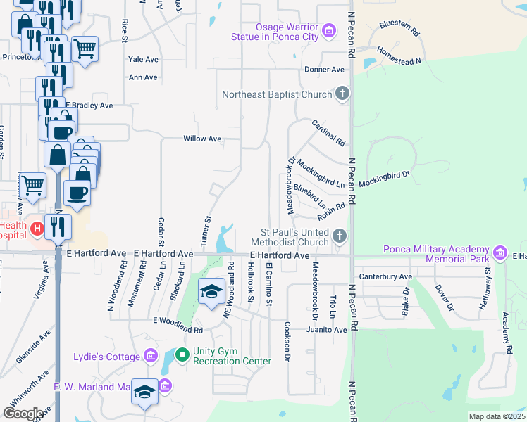 map of restaurants, bars, coffee shops, grocery stores, and more near 2000 El Camino Street in Ponca City