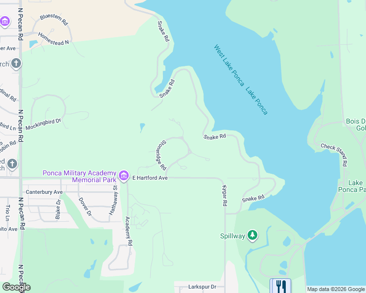 map of restaurants, bars, coffee shops, grocery stores, and more near 52 Stoneridge Road in Ponca City