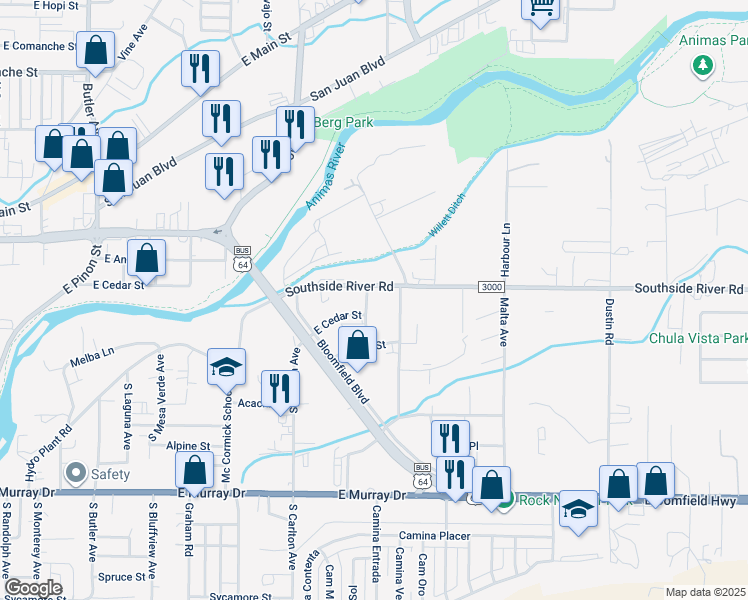 map of restaurants, bars, coffee shops, grocery stores, and more near 420 Illinois Avenue in Farmington
