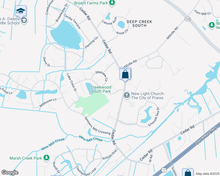 map of restaurants, bars, coffee shops, grocery stores, and more near 508 Raton Court in Chesapeake