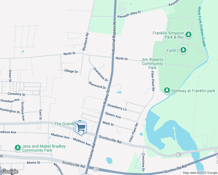 map of restaurants, bars, coffee shops, grocery stores, and more near 418 Robey Street in Franklin