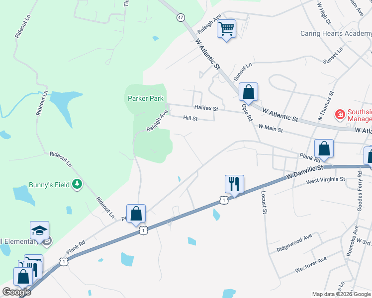map of restaurants, bars, coffee shops, grocery stores, and more near 221 Smith Street in South Hill