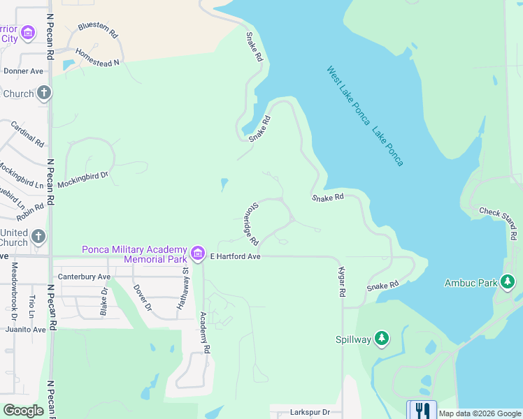 map of restaurants, bars, coffee shops, grocery stores, and more near 72 Stoneridge Road in Ponca City