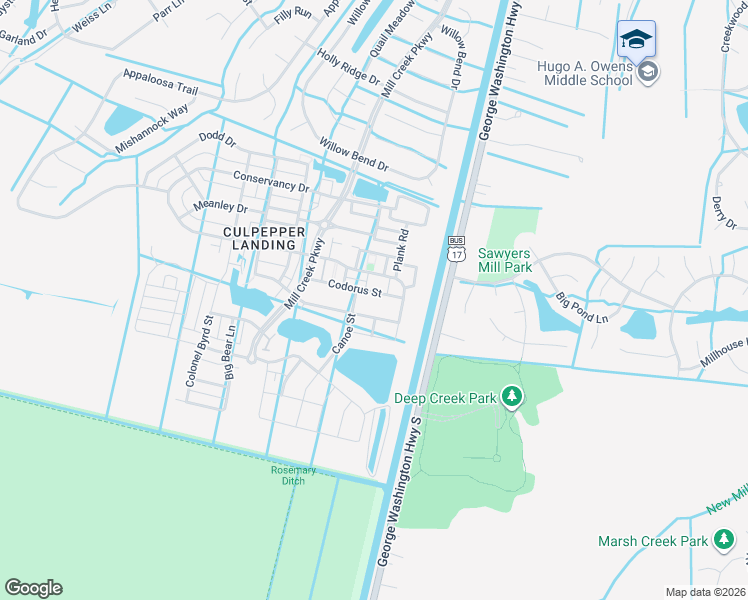 map of restaurants, bars, coffee shops, grocery stores, and more near 3025 Patrick Henry Drive in Chesapeake