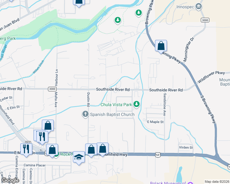 map of restaurants, bars, coffee shops, grocery stores, and more near 2855-2903 Southside River Road in Farmington