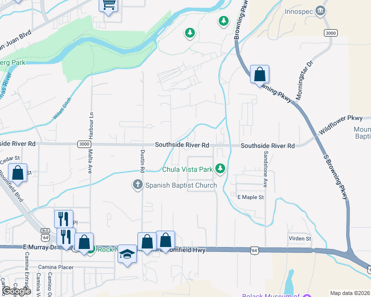 map of restaurants, bars, coffee shops, grocery stores, and more near 2855-2903 Southside River Road in Farmington