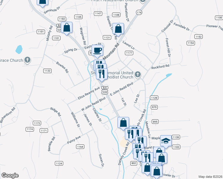 map of restaurants, bars, coffee shops, grocery stores, and more near 232 West John Redd Boulevard in Collinsville