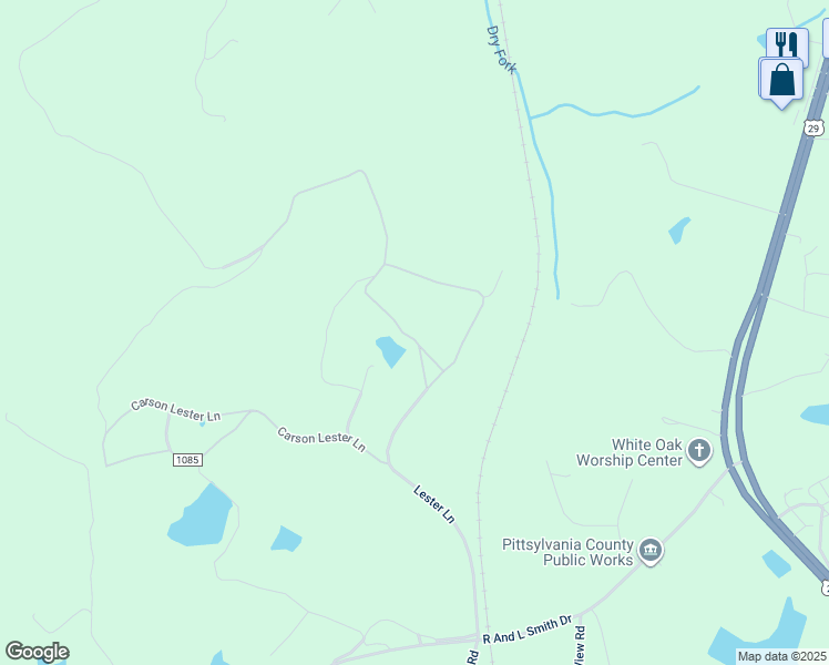 map of restaurants, bars, coffee shops, grocery stores, and more near 865 Lester Lane in Danville