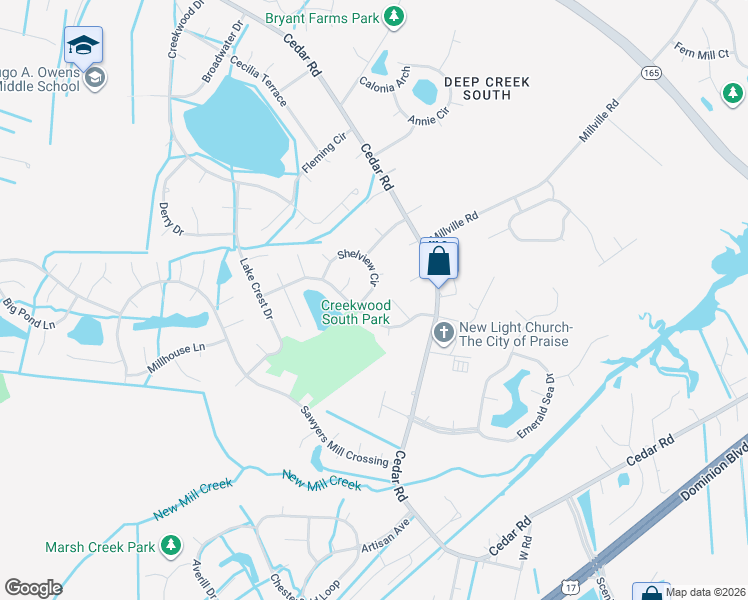 map of restaurants, bars, coffee shops, grocery stores, and more near 508 Raton Court in Chesapeake
