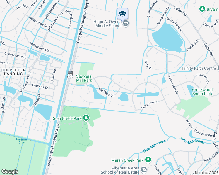 map of restaurants, bars, coffee shops, grocery stores, and more near 404 Nicked Pin Place in Chesapeake