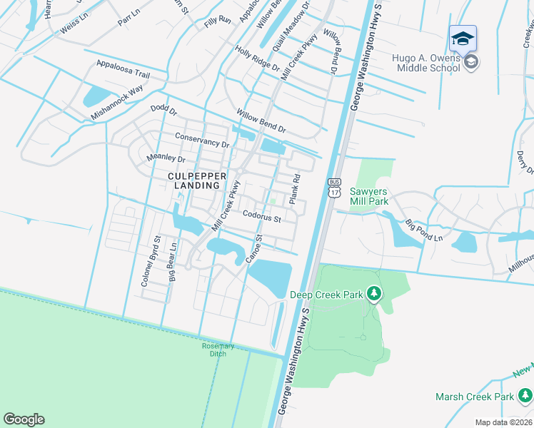 map of restaurants, bars, coffee shops, grocery stores, and more near 612 Canoe Street in Chesapeake
