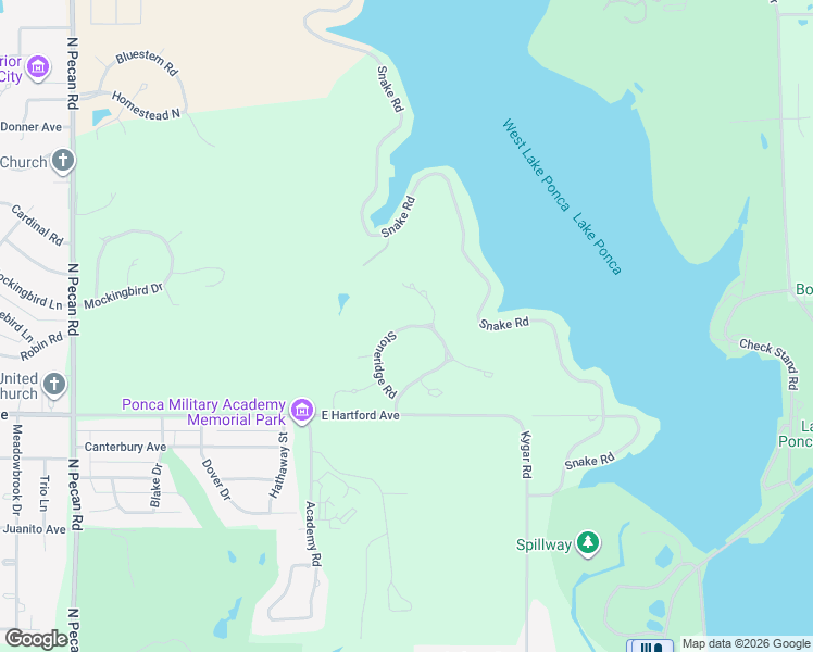 map of restaurants, bars, coffee shops, grocery stores, and more near 72 Stoneridge Road in Ponca City