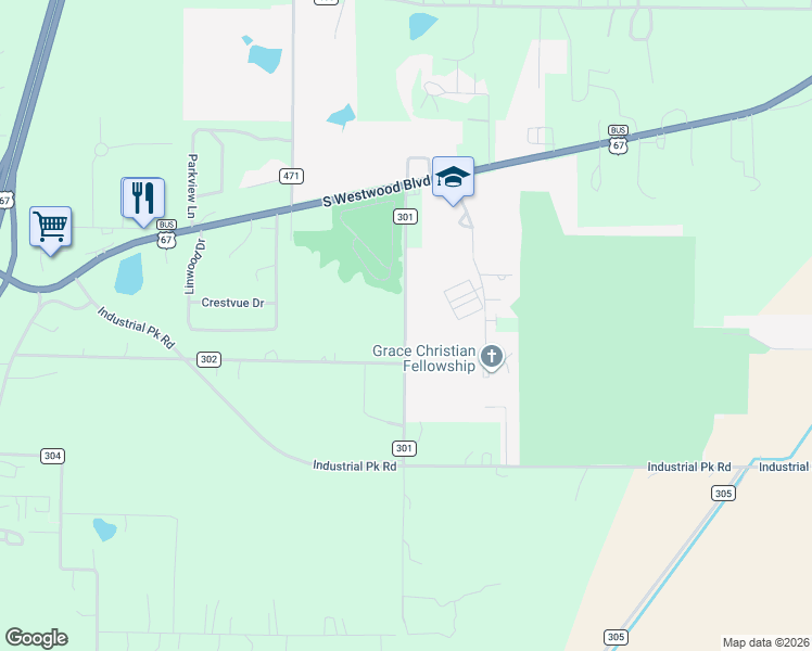 map of restaurants, bars, coffee shops, grocery stores, and more near 267 County Road 301 in Poplar Bluff
