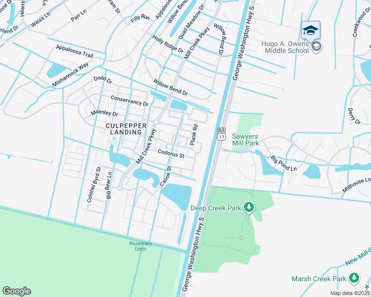 map of restaurants, bars, coffee shops, grocery stores, and more near 600 Muscadine Drive in Chesapeake