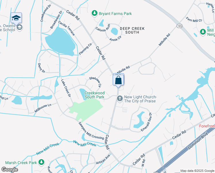 map of restaurants, bars, coffee shops, grocery stores, and more near 2512 Tiswood Court in Chesapeake