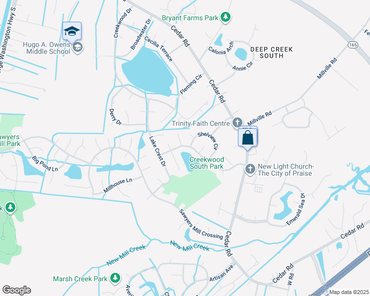 map of restaurants, bars, coffee shops, grocery stores, and more near 523 Lynnfield Road in Chesapeake