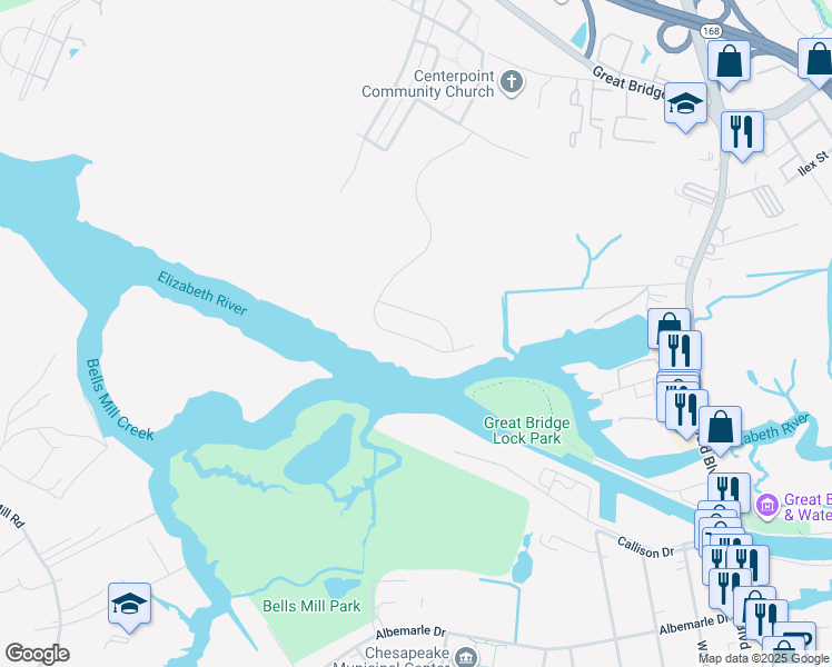 map of restaurants, bars, coffee shops, grocery stores, and more near 144 Tranquility Trace in Chesapeake