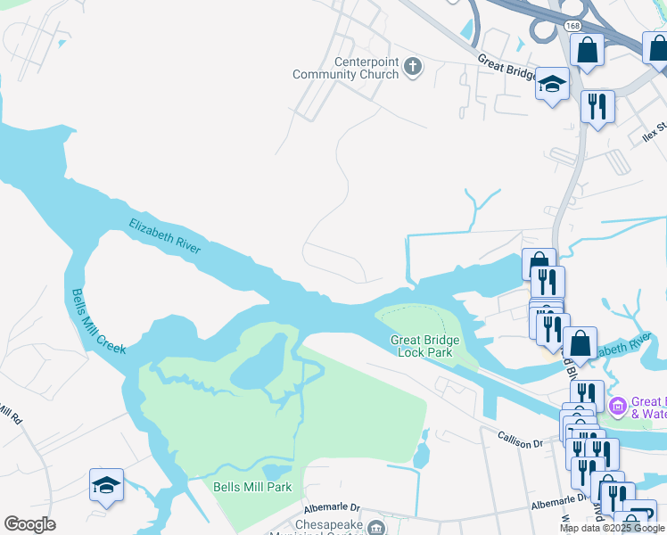 map of restaurants, bars, coffee shops, grocery stores, and more near 146 Tranquility Trace in Chesapeake
