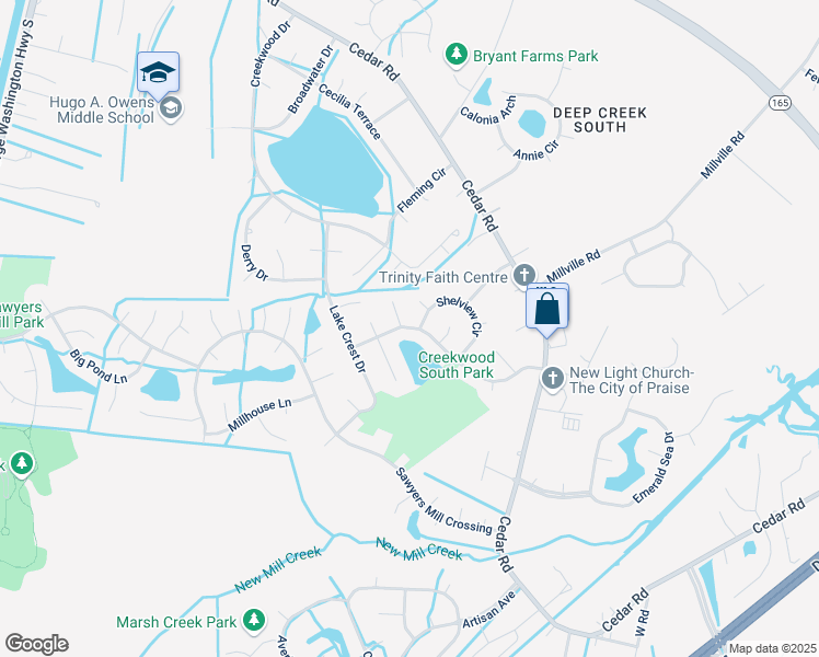 map of restaurants, bars, coffee shops, grocery stores, and more near 523 Lynnfield Road in Chesapeake