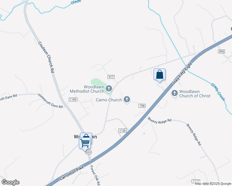 map of restaurants, bars, coffee shops, grocery stores, and more near 745 Woodlawn Road in Woodlawn