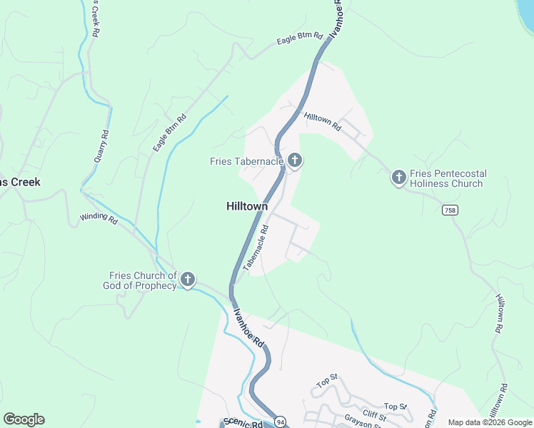 map of restaurants, bars, coffee shops, grocery stores, and more near 1051 Ivanhoe Road in Fries