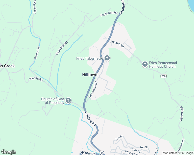 map of restaurants, bars, coffee shops, grocery stores, and more near 1051 Ivanhoe Road in Fries