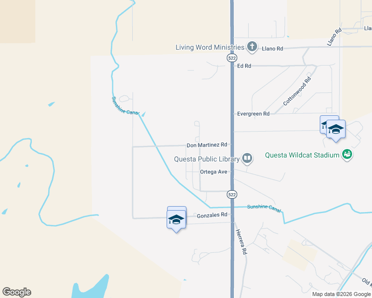 map of restaurants, bars, coffee shops, grocery stores, and more near Don Martinez Road in Questa