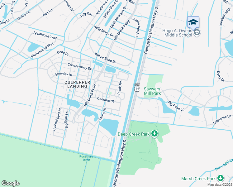 map of restaurants, bars, coffee shops, grocery stores, and more near 511 Atamasco Street in Chesapeake