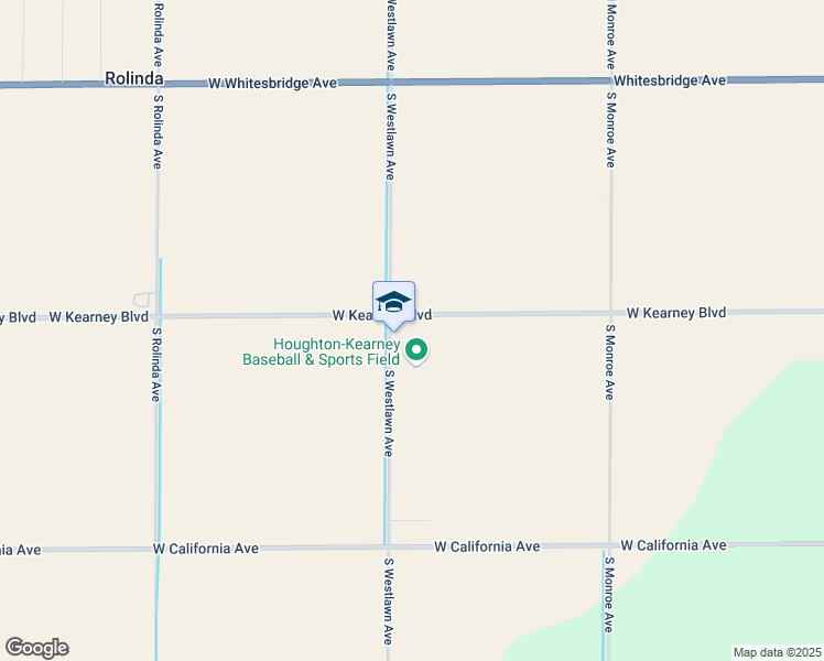 map of restaurants, bars, coffee shops, grocery stores, and more near 8905 West Kearney Boulevard in Fresno