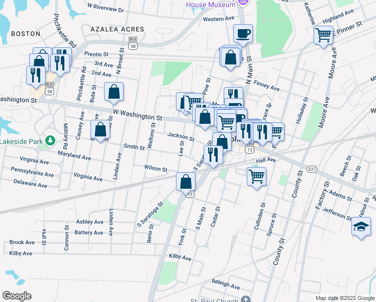 map of restaurants, bars, coffee shops, grocery stores, and more near 145 Charles Street in Suffolk