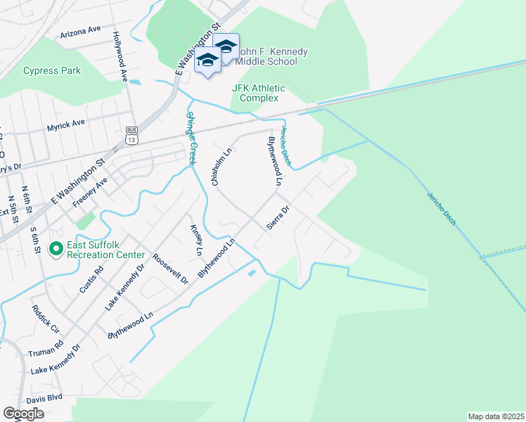 map of restaurants, bars, coffee shops, grocery stores, and more near 1305 Blythewood Lane in Suffolk