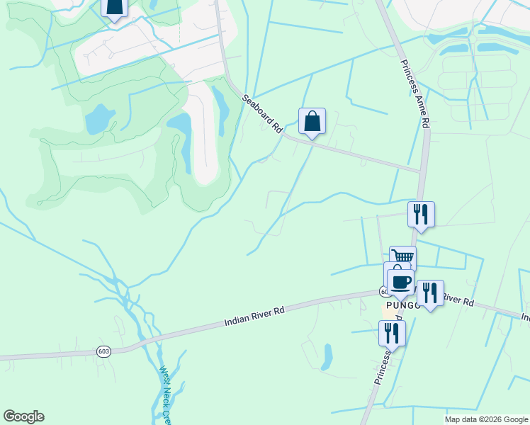 map of restaurants, bars, coffee shops, grocery stores, and more near 2997 Seaboard Road in Virginia Beach