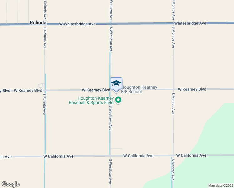 map of restaurants, bars, coffee shops, grocery stores, and more near 8905 West Kearney Boulevard in Fresno