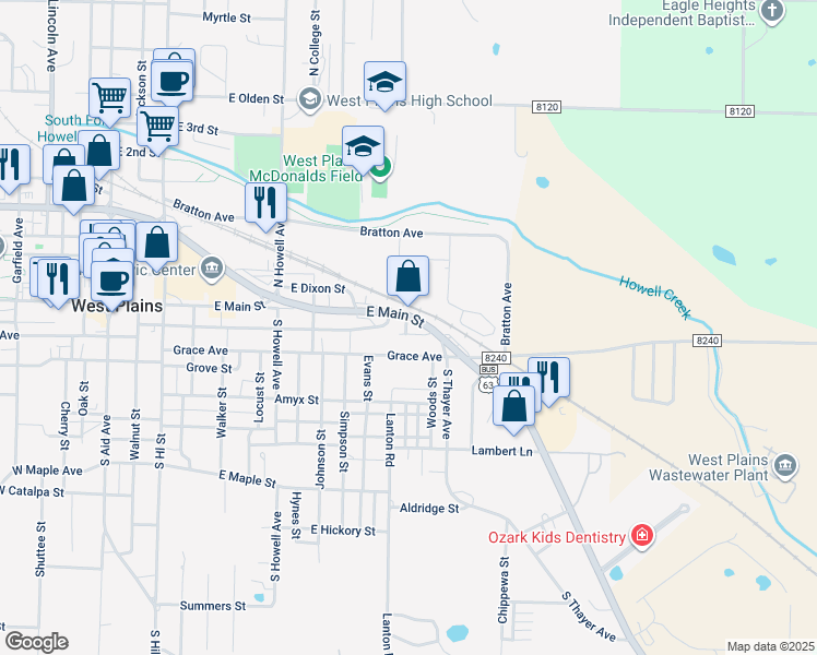 map of restaurants, bars, coffee shops, grocery stores, and more near 1000-1172 U.S. 63 Business in West Plains