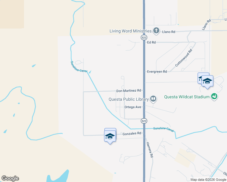 map of restaurants, bars, coffee shops, grocery stores, and more near Don Martinez Road in Questa