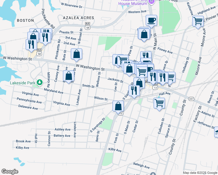 map of restaurants, bars, coffee shops, grocery stores, and more near 418 Smith Street in Suffolk