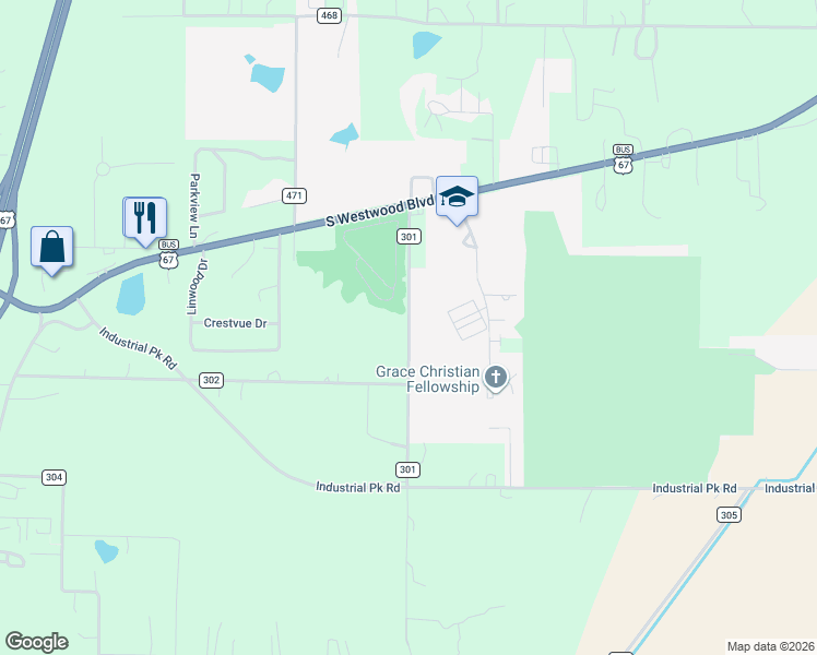map of restaurants, bars, coffee shops, grocery stores, and more near 267 County Road 301 in Poplar Bluff